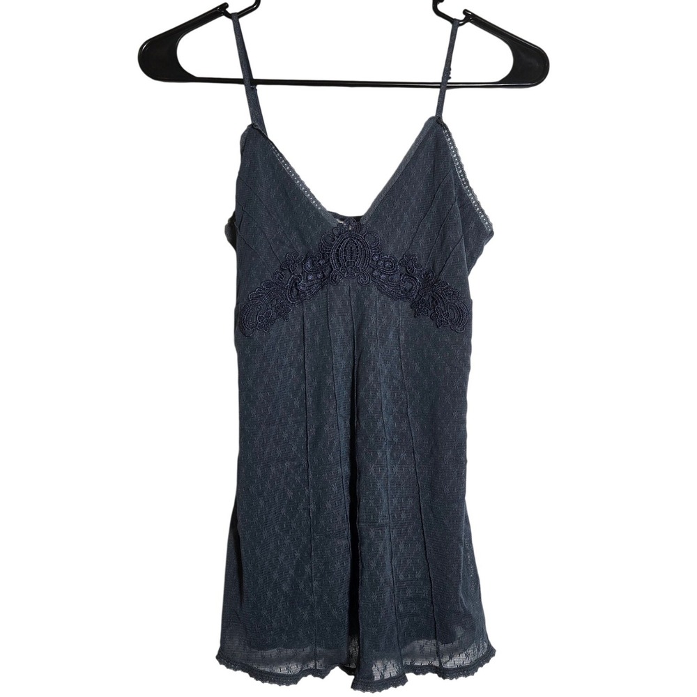 No Boundaries Juniors Blue Lace Mesh Tank Top Small Y2K Cami Coquette Whimsigoth